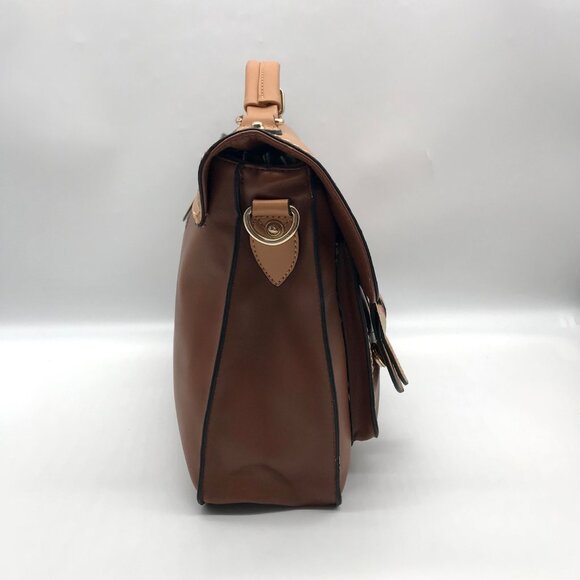 Move & Moda Brown Faux Leather Convertible Work Briefcase Crossbody - Picture 4 of 12